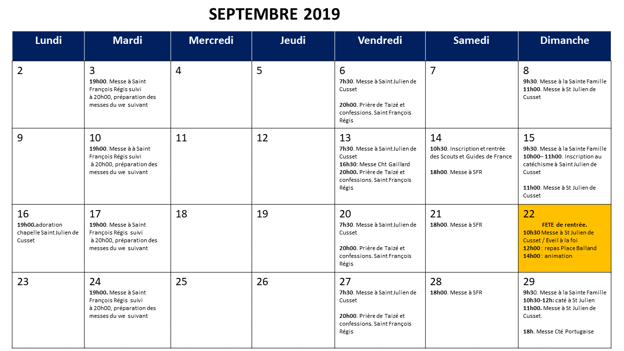 Planning septembre 2019